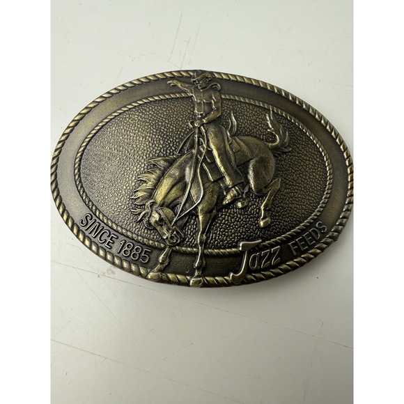 Vintage Jazz Feeds Brass Rodeo Buckle Cowboy Cowgirl Limited Edition 1978 - Picture 2 of 6